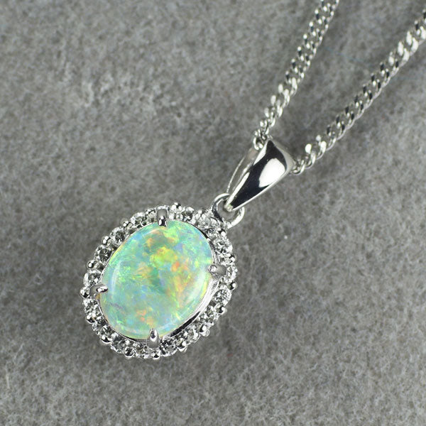 Pt900/ Pt850 オパール ダイヤモンド ペンダントネックレス 0.80ct D0.17ct