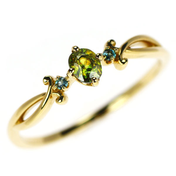 K18YG スフェーン カラーチェンジガーネット リング 0.19ct G0.02ct