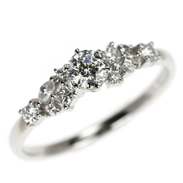 Pt900 多面カット ダイヤモンド リング 0.278ct D0.20ct