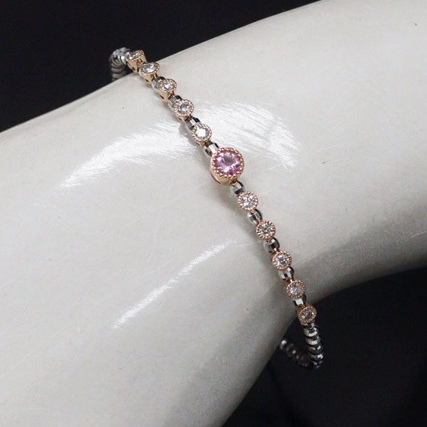 K18WG/PG ピンク サファイア ダイヤモンド バングル 0.258ct D0.30ct 形状記憶