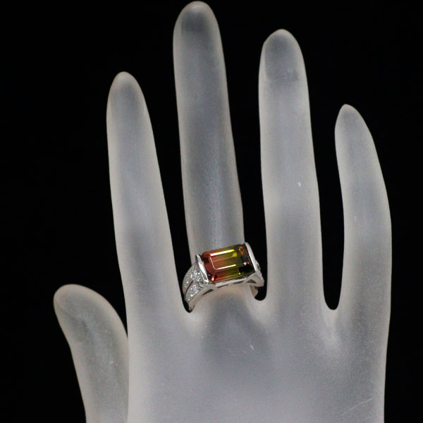 Pt900 Bicolor Tourmaline Diamond Ring 5.44ct D0.41ct