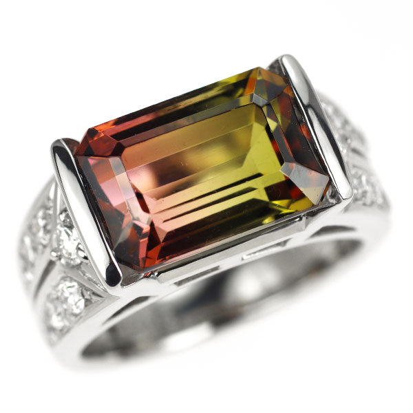 Pt900 Bicolor Tourmaline Diamond Ring 5.44ct D0.41ct