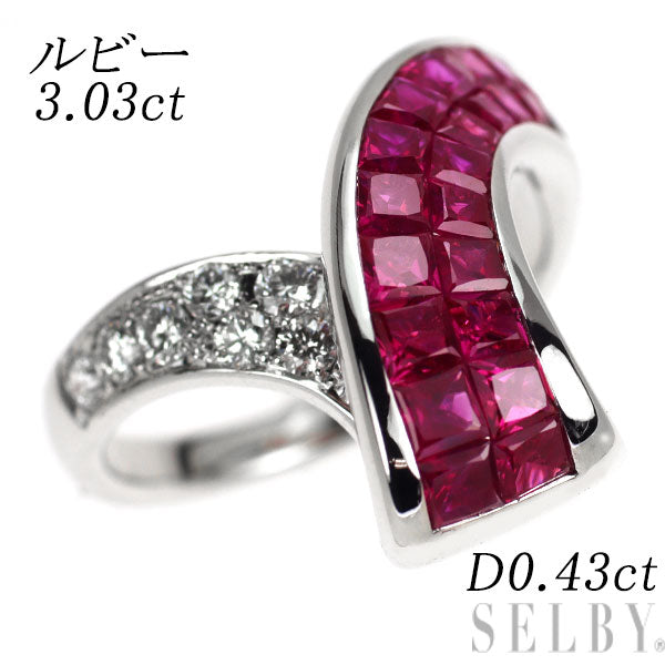 K18WG Ruby Diamond Ring 3.03ct D0.43ct Mystery Setting Pave