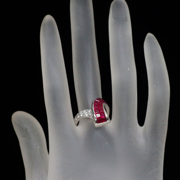K18WG Ruby Diamond Ring 3.03ct D0.43ct Mystery Setting Pave