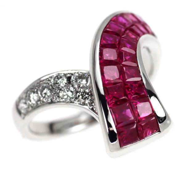 K18WG Ruby Diamond Ring 3.03ct D0.43ct Mystery Setting Pave
