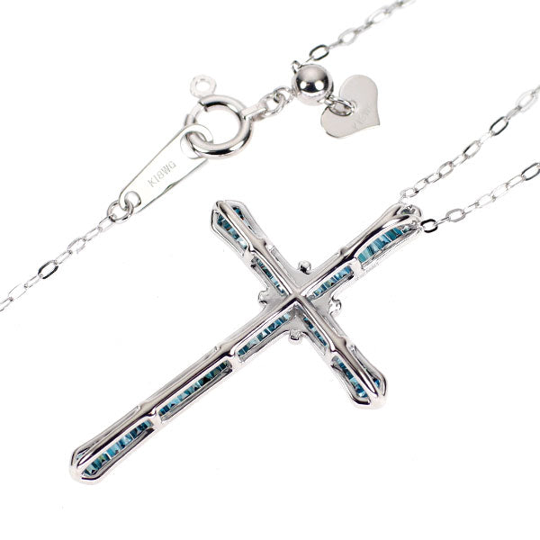 K18WG トリートブルーダイヤモンド ペンダントネックレス 0.40ct クロス