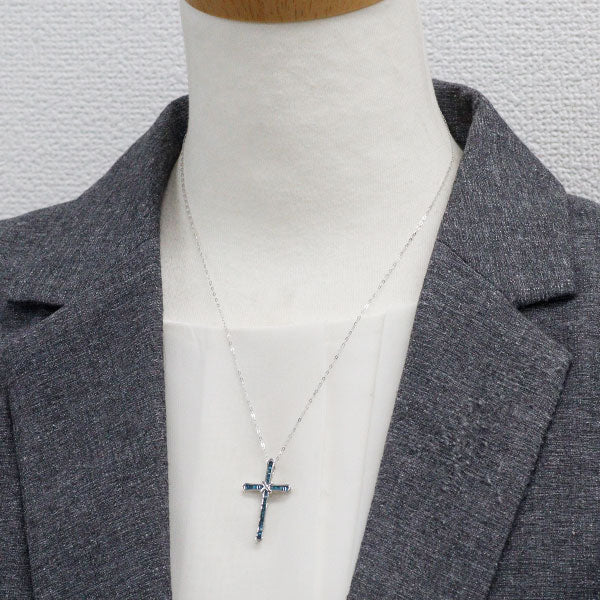 K18WG トリートブルーダイヤモンド ペンダントネックレス 0.40ct クロス