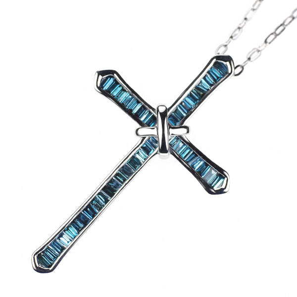 K18WG トリートブルーダイヤモンド ペンダントネックレス 0.40ct クロス