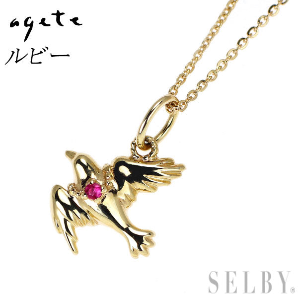 アガット/agete K10YG ルビー ペンダントネックレス 鳥 アニマル