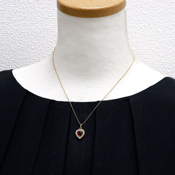 碌山/ロクザン K18YG カボションハートシェイプ ガーネット シードパール ペンダントネックレス 1.05ct
