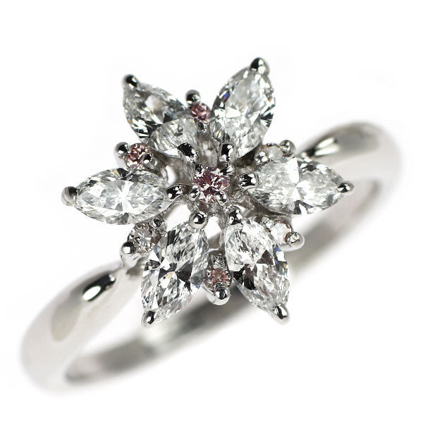 希少 Pt900 マーキスカット ダイヤモンド/ 天然ピンクダイヤ リング 0.98ct PD0.09ct  フラワー