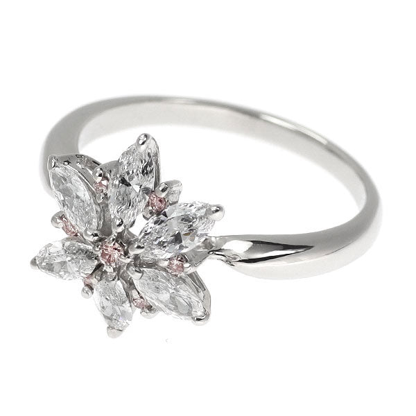 希少 Pt900 マーキスカット ダイヤモンド/ 天然ピンクダイヤ リング 0.98ct PD0.09ct  フラワー
