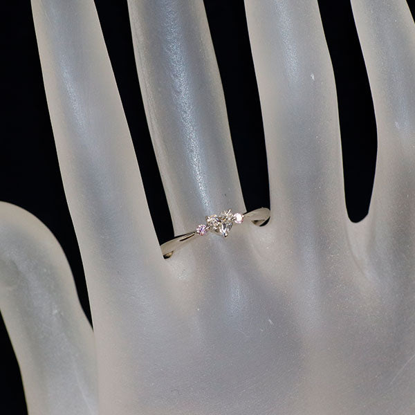 希少 Pt900 ハートシェイプ カラーレスダイヤモンド/ 天然ピンクダイヤ リング 0.276ct E VVS2 G/G PD0.045ct