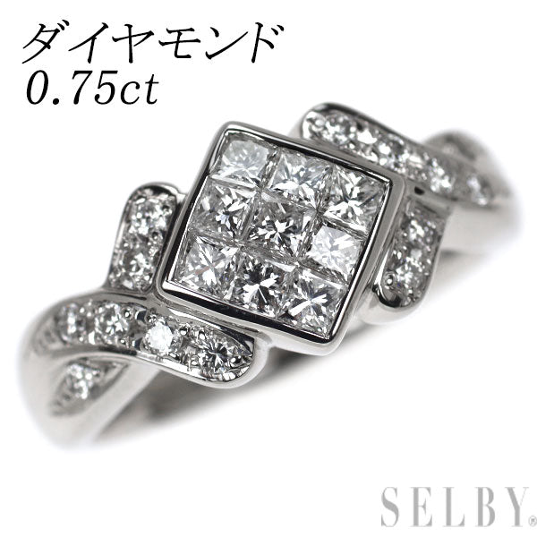 Pt900 プリンセス/ラウンドブリリアントカット ダイヤモンド リング 0.75ct  ミステリーセッティング