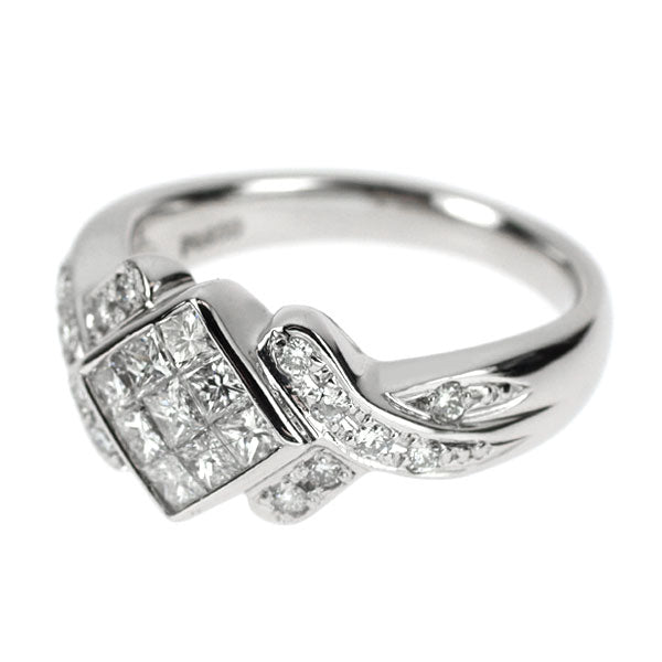Pt900 プリンセス/ラウンドブリリアントカット ダイヤモンド リング 0.75ct  ミステリーセッティング
