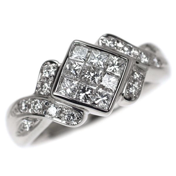 Pt900 プリンセス/ラウンドブリリアントカット ダイヤモンド リング 0.75ct  ミステリーセッティング