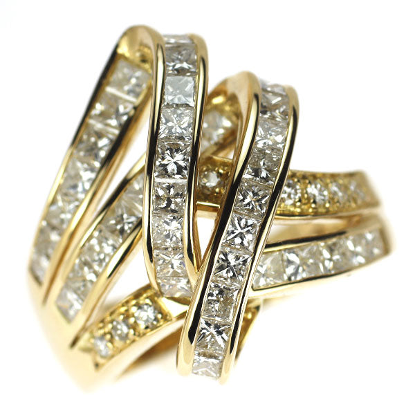 K18YG プリンセスカット ダイヤモンド リング 2.27ct D0.11ct