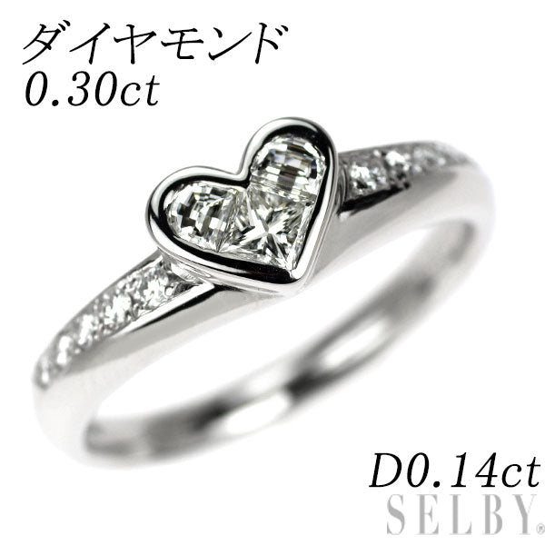 Pt900 ハーフムーン/プリンセスカット ダイヤモンド リング 0.30ct D0.14ct ミステリーセッティング ハート