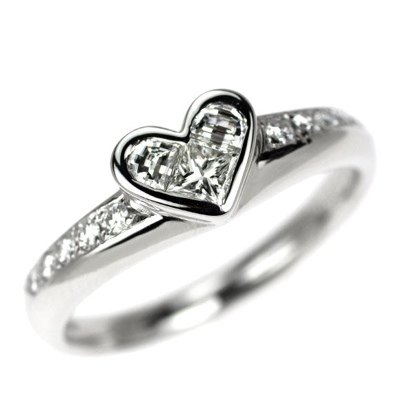 Pt900 ハーフムーン/プリンセスカット ダイヤモンド リング 0.30ct D0.14ct ミステリーセッティング ハート