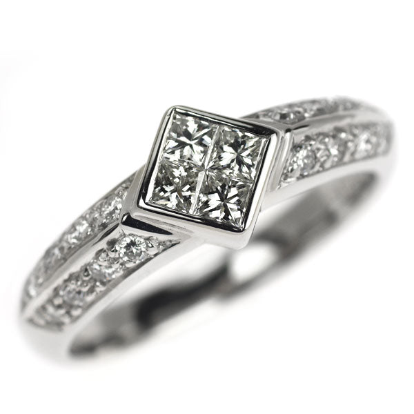 Pt900 プリンセス/ラウンドブリリアントカット ダイヤモンド リング 0.50ct ミステリーセッティング