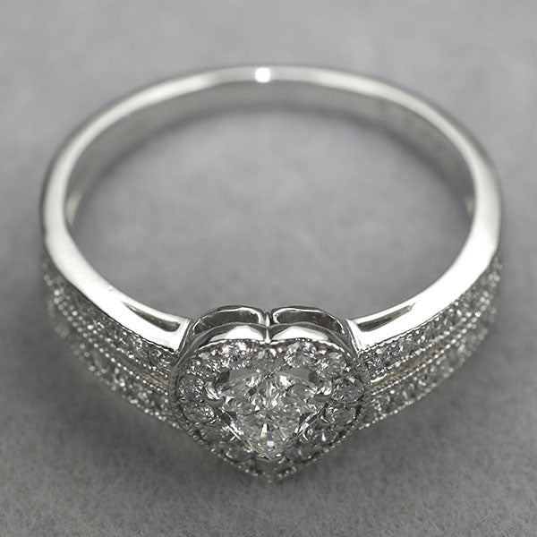 Pt900 ハートシェイプ ダイヤモンド リング 0.302ct D0.32ct ハート