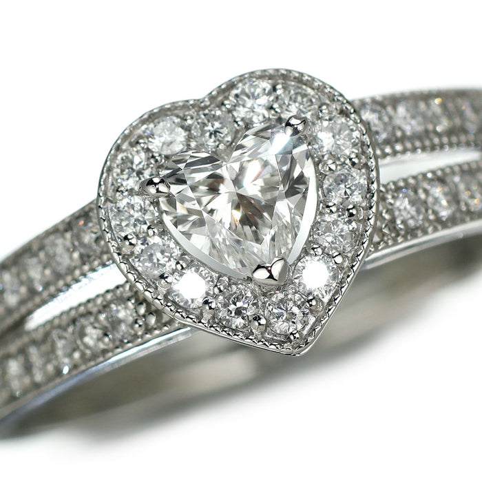 Pt900 ハートシェイプ ダイヤモンド リング 0.302ct D0.32ct ハート