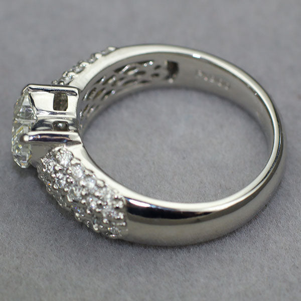 Pt900 ハートシェイプ ダイヤモンド リング 1.008ct J SI1 D0.52ct パヴェ