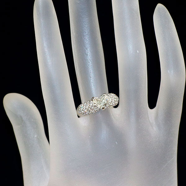 Pt900 ハートシェイプ ダイヤモンド リング 1.008ct J SI1 D0.52ct パヴェ
