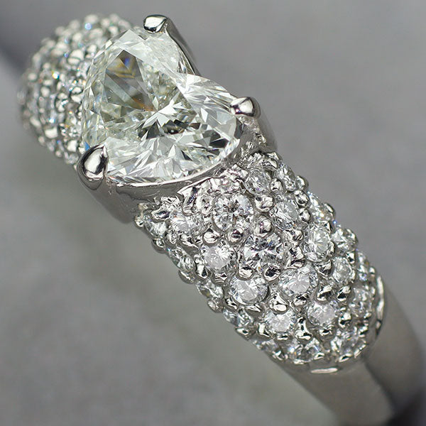 Pt900 ハートシェイプ ダイヤモンド リング 1.008ct J SI1 D0.52ct パヴェ