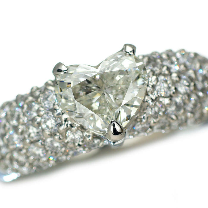 Pt900 ハートシェイプ ダイヤモンド リング 1.008ct J SI1 D0.52ct パヴェ