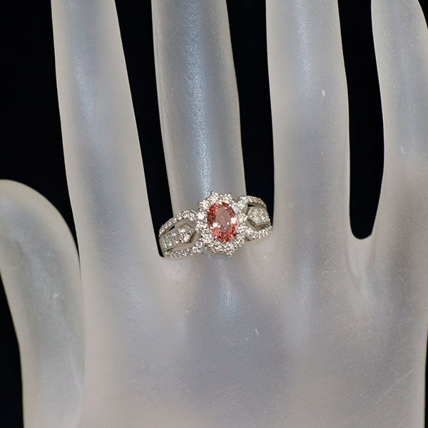 新品 希少 Pt900 パパラチア サファイア ダイヤモンド リング 0.937ct D0.72ct