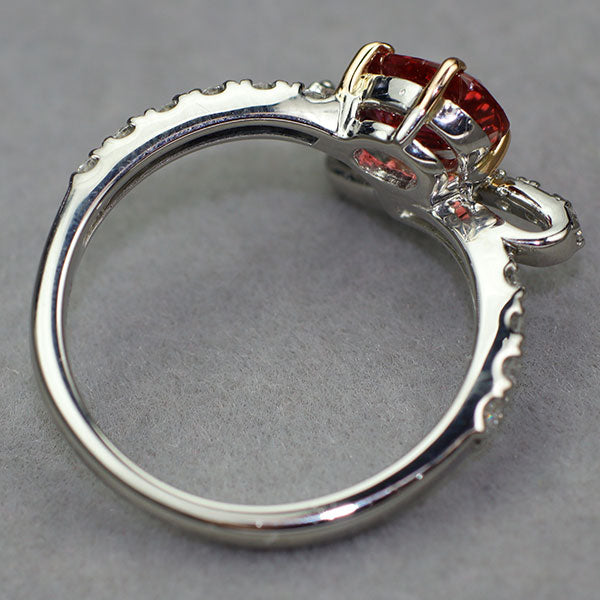 新品 Pt900/ K18PG 非加熱 ルビー ダイヤモンド リング 1.097ct D0.37ct リボン