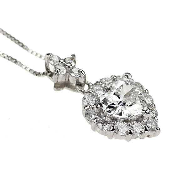 Pt900/ Pt850 ハートシェイプ ダイヤモン ペンダントネックレス 0.576ct H SI2 D0.35ct