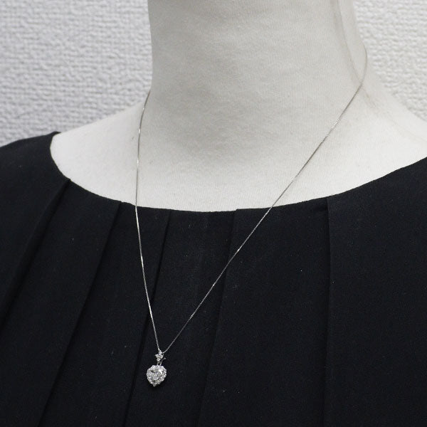 Pt900/ Pt850 ハートシェイプ ダイヤモン ペンダントネックレス 0.576ct H SI2 D0.35ct