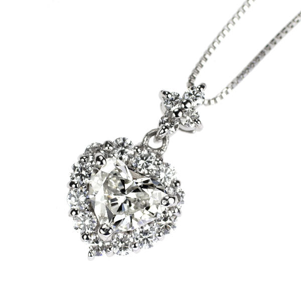 Pt900/ Pt850 ハートシェイプ ダイヤモン ペンダントネックレス 0.576ct H SI2 D0.35ct