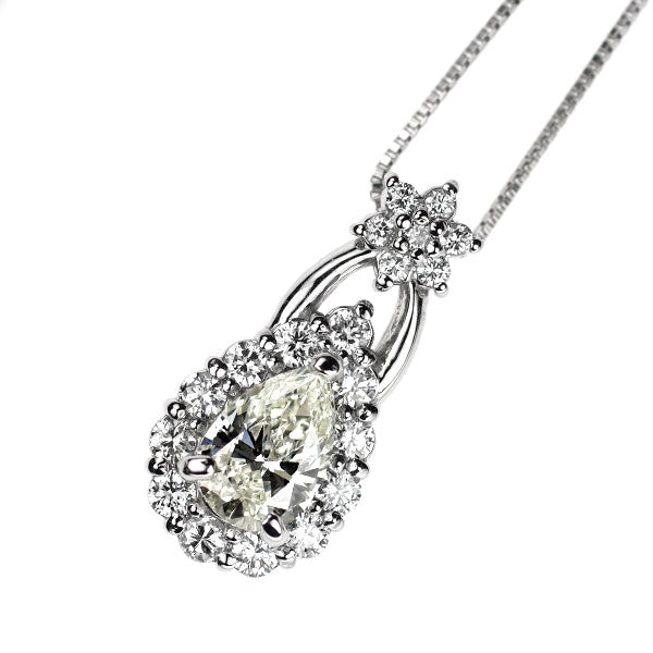 新品 Pt900/ Pt850 ペアシェイプ ダイヤモンド ペンダントネックレス 0.528ct J VS1 D0.31ct