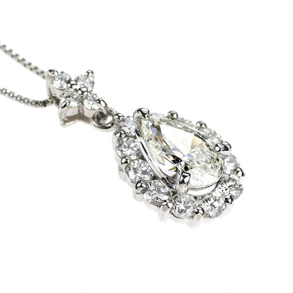新品 Pt900/ Pt850 ペアシェイプ ダイヤモンド ペンダントネックレス 0.598ct J SI2 D0.47ct