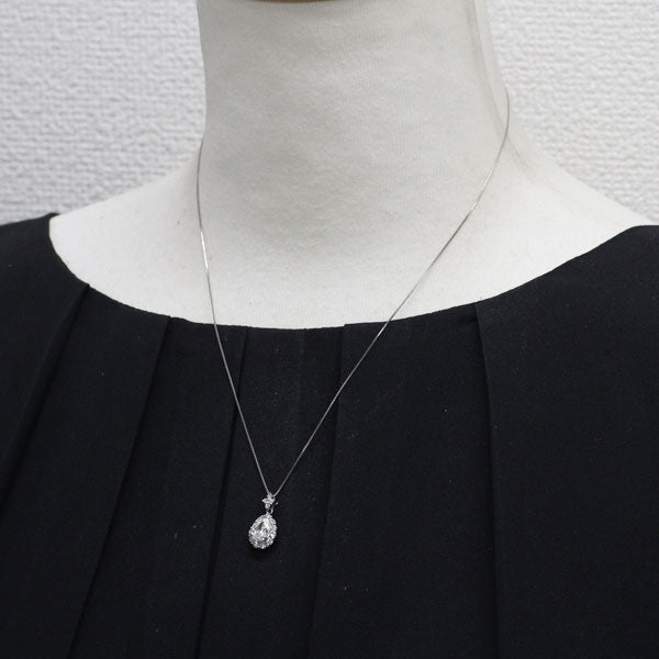 新品 Pt900/ Pt850 ペアシェイプ ダイヤモンド ペンダントネックレス 0.598ct J SI2 D0.47ct