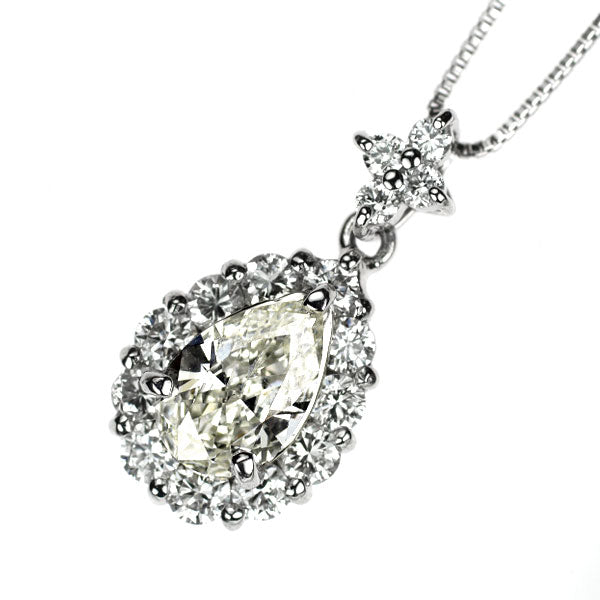 新品 Pt900/ Pt850 ペアシェイプ ダイヤモンド ペンダントネックレス 0.598ct J SI2 D0.47ct