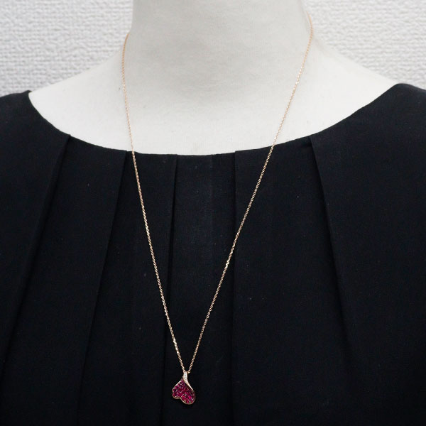 ローズヴィフ ブラックメッキ/K18PG ルビー ダイヤモンド ペンダントネックレス 0.91ct D0.02ct