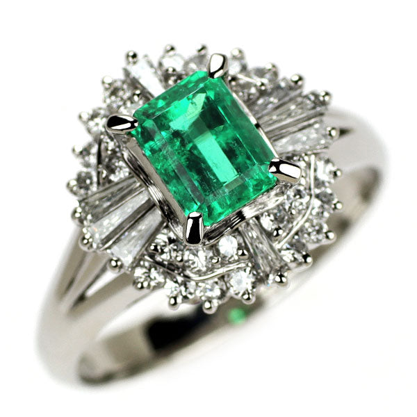 Pt900 エメラルド ダイヤモンド リング 0.77ct D0.58ct