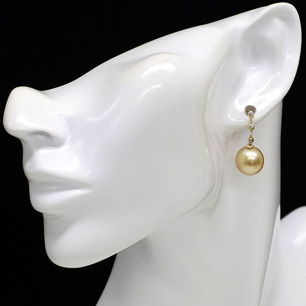 K18YG ゴールデン 真珠 ダイヤモンド ピアス 径約11.7mm D0.12ct