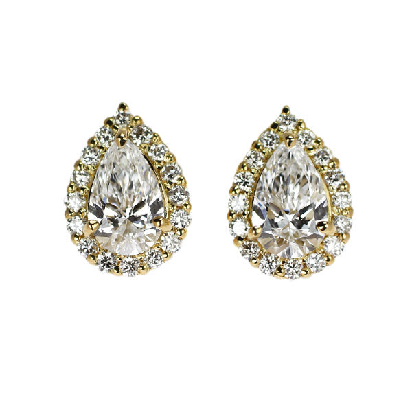新品 K18YG ペアシェイプ ダイヤモンド ピアス 0.61ct D IF EX/VG D0.16ct スタッド【エスコレ】