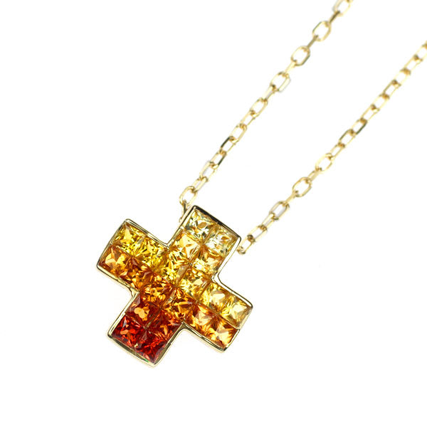 K18YG カラーサファイア ペンダントネックレス 0.65ct クロス