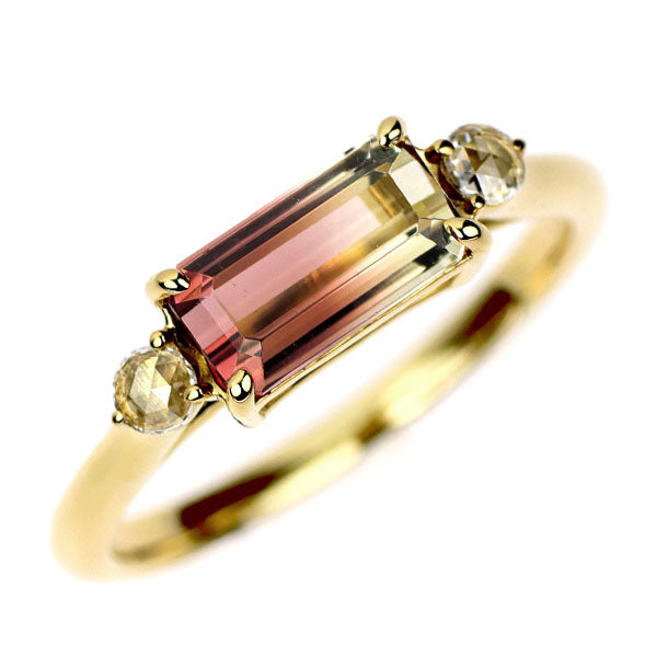 K18YG Bicolor Tourmaline Rose Cut Diamond Ring 1.34ct D0.07ct