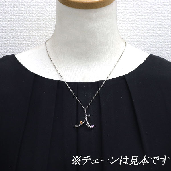K18WG オレンジ/ピンク サファイア ダイヤモンド ペンダントトップ 0.39ct D0.05ct