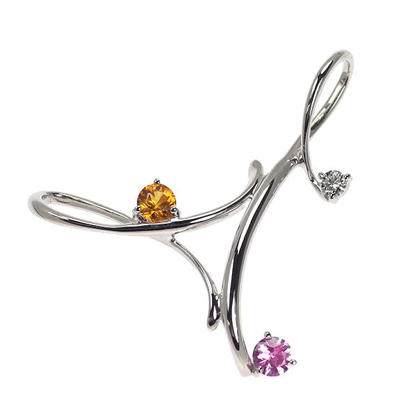 K18WG オレンジ/ピンク サファイア ダイヤモンド ペンダントトップ 0.39ct D0.05ct