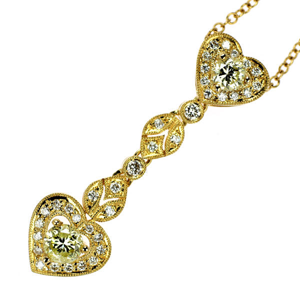 K18YG ダイヤモンド ペンダントネックレス 0.63ct D0.38ct ハート