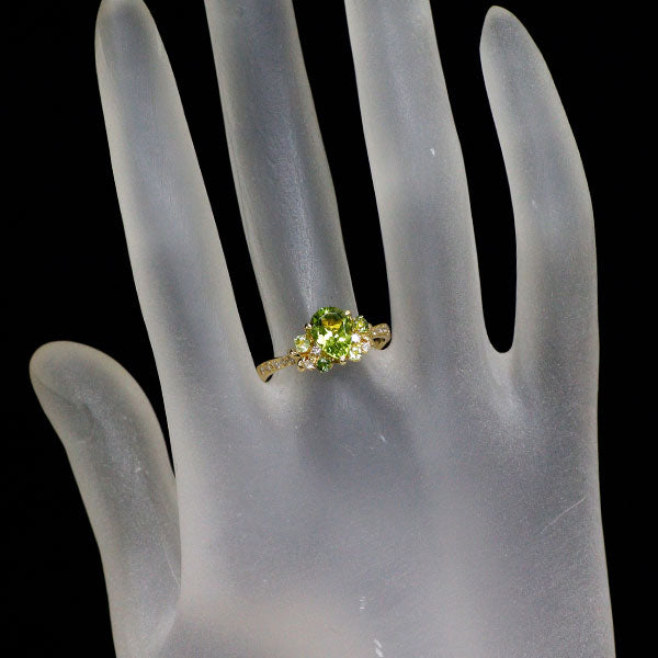 K18YG Pear-shaped cut peridot diamond ring 1.22ct P0.18ct D0.13ct