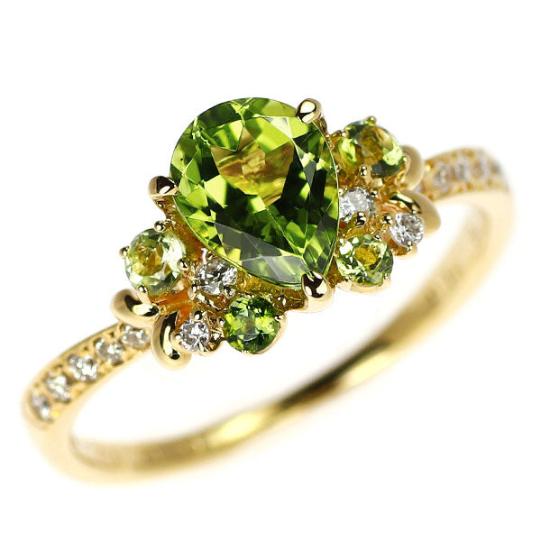 K18YG Pear-shaped cut peridot diamond ring 1.22ct P0.18ct D0.13ct
